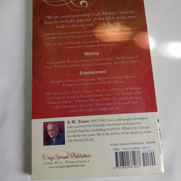 " A.W. Tozer on Worship and Entertainment  " Book Christain Living Spirituality - Picture 11 of 12